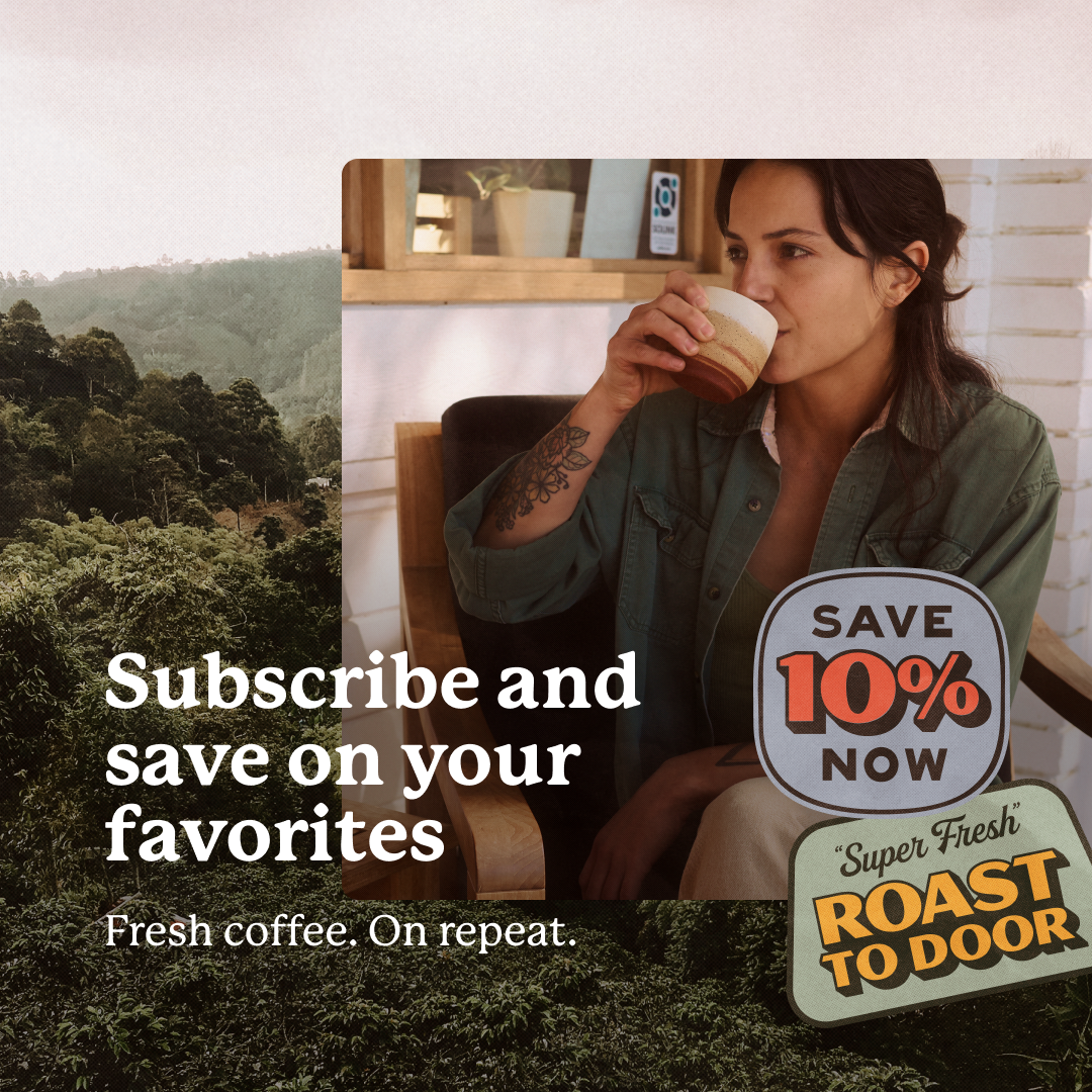 Greater Goods Coffee Co. Facebook ad: Fresh Coffee, On Repeat