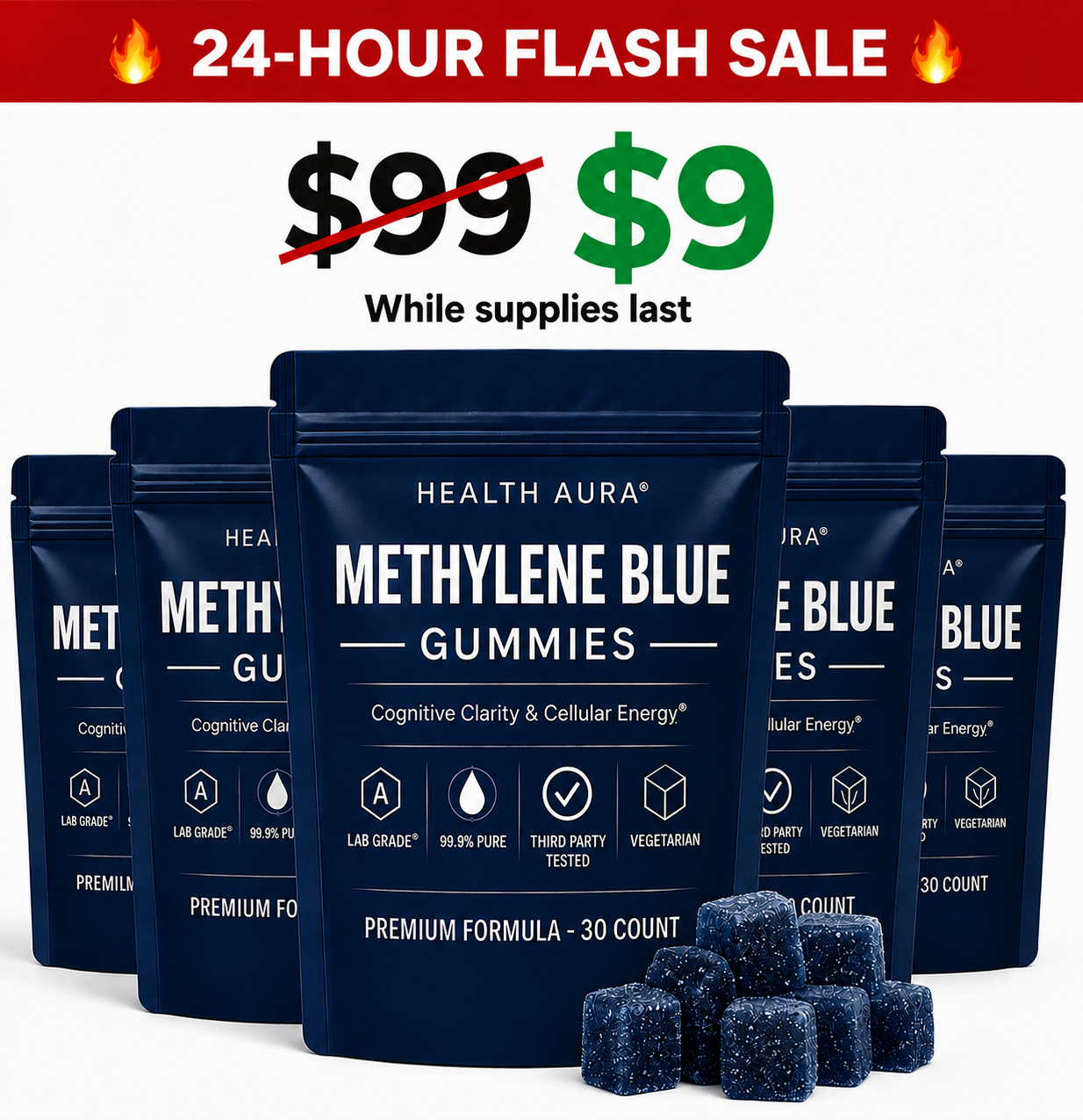 The Pain-Free Aging Report Facebook ad: I tell my patients to try methylene blue gummies every…