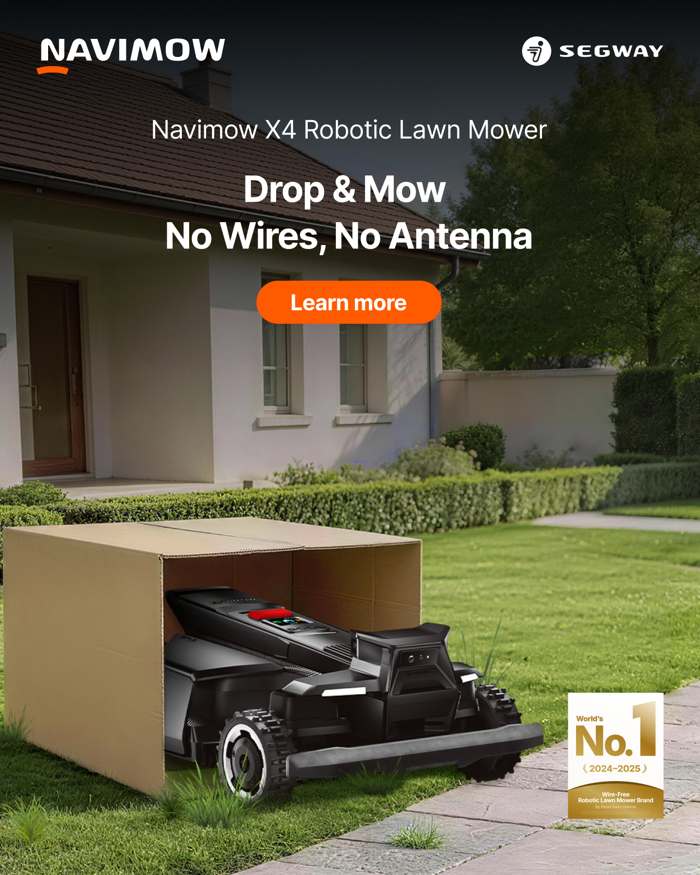 Segway Navimow Facebook ad: Smart mowing, safe home.