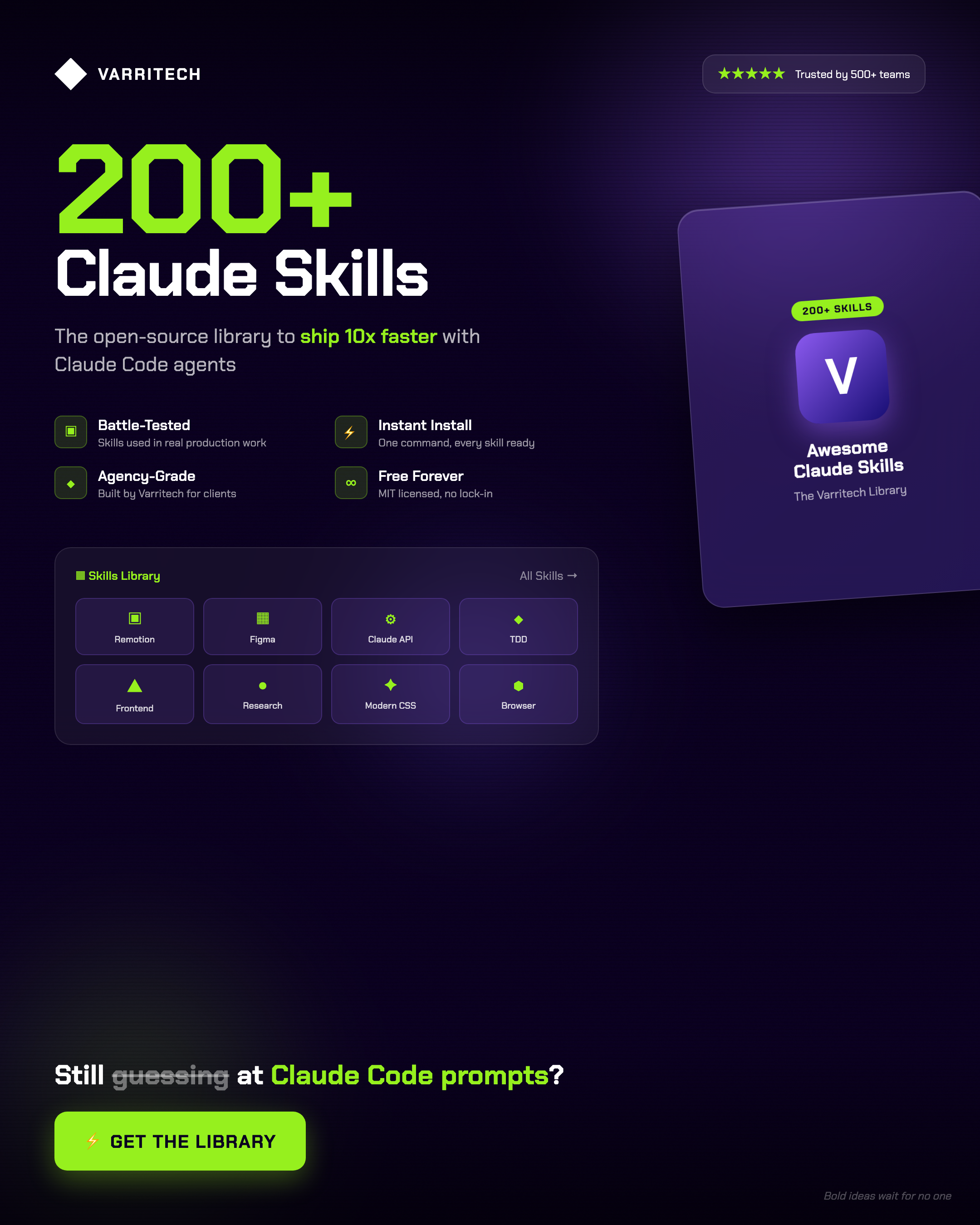 Varritech Facebook ad: 137+ Claude skills, one library.