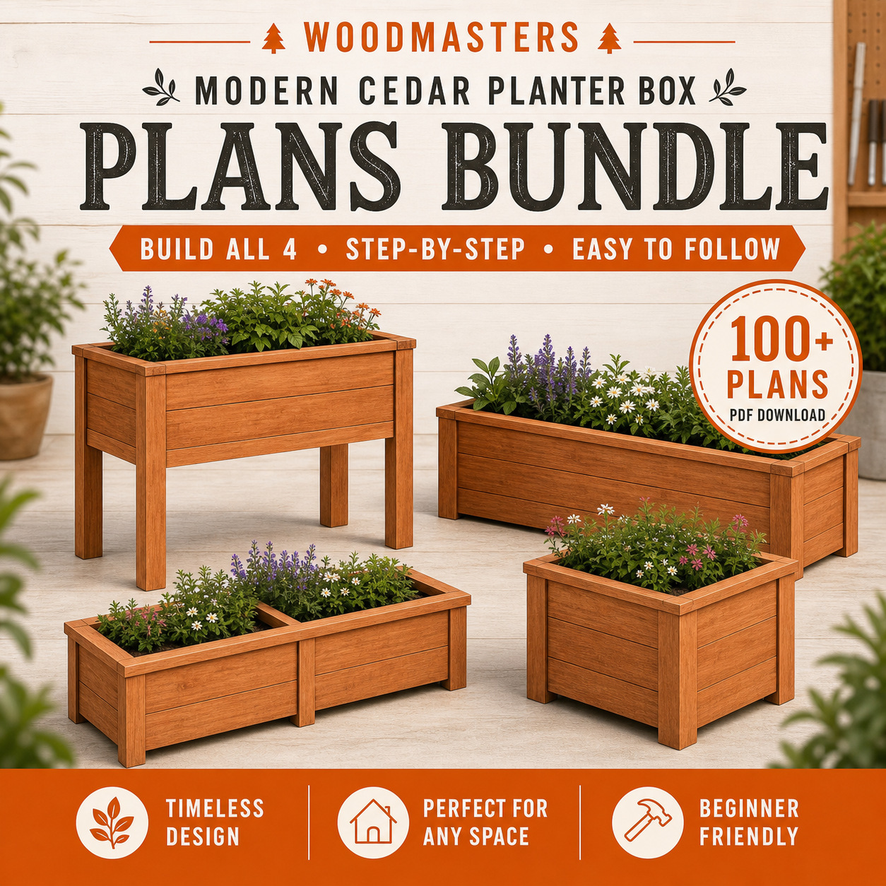 Woodmaster Facebook ad: 100+ Woodworking Plans, One Download