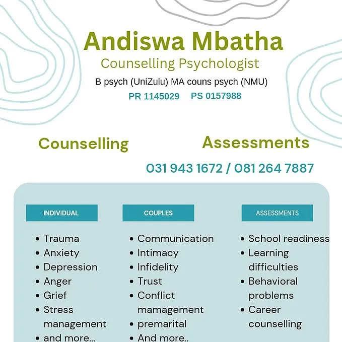Andiswa Mbatha Counselling Psychologist Facebook ad: Durban Counselling Psychologist