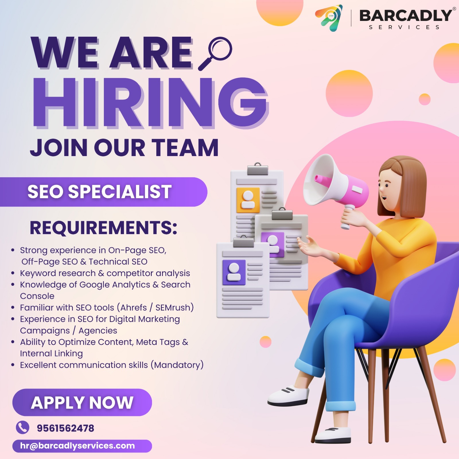 Barcadly Services - Digital Marketing Agency Facebook ad: SEO Specialist Hiring, Apply Now