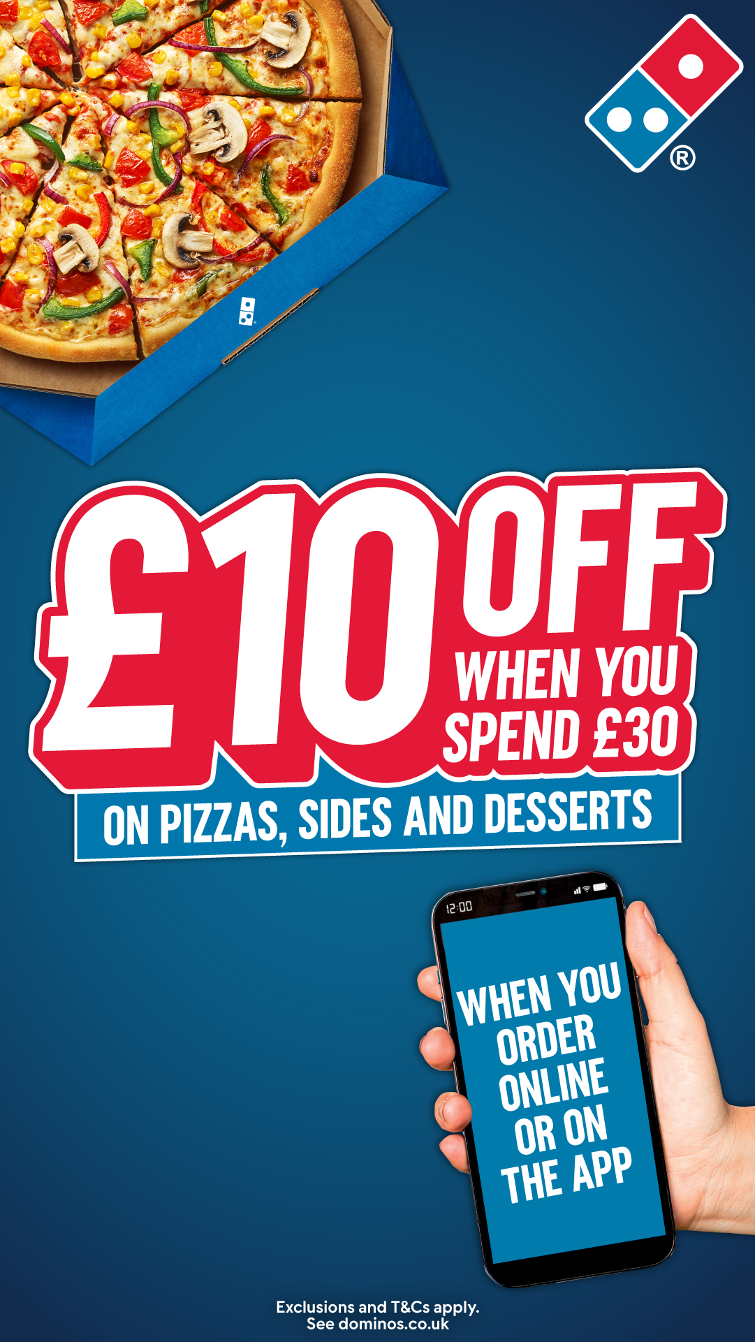 Domino's Pizza Facebook ad: £10 Off Your Next Order | App & Online