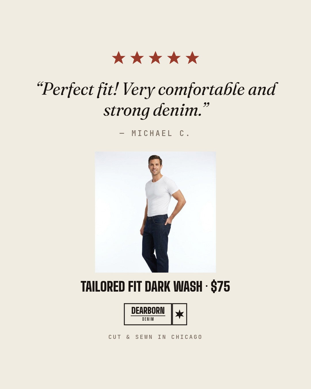 Dearborn Denim & Apparel Facebook ad: American Made. $75.