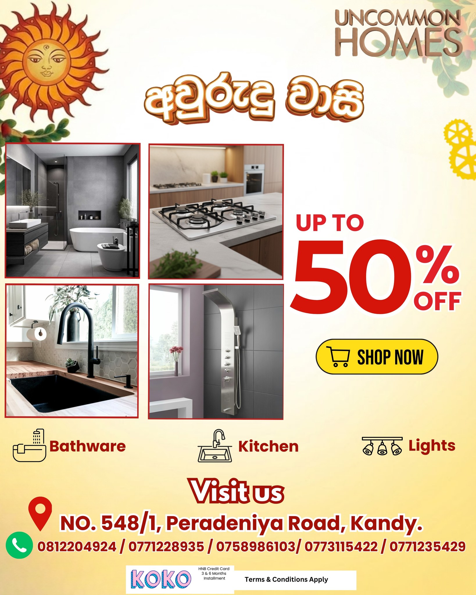 Uncommon Homes Kandy Facebook ad: Avurudu Sale at Uncommon Homes Kandy!