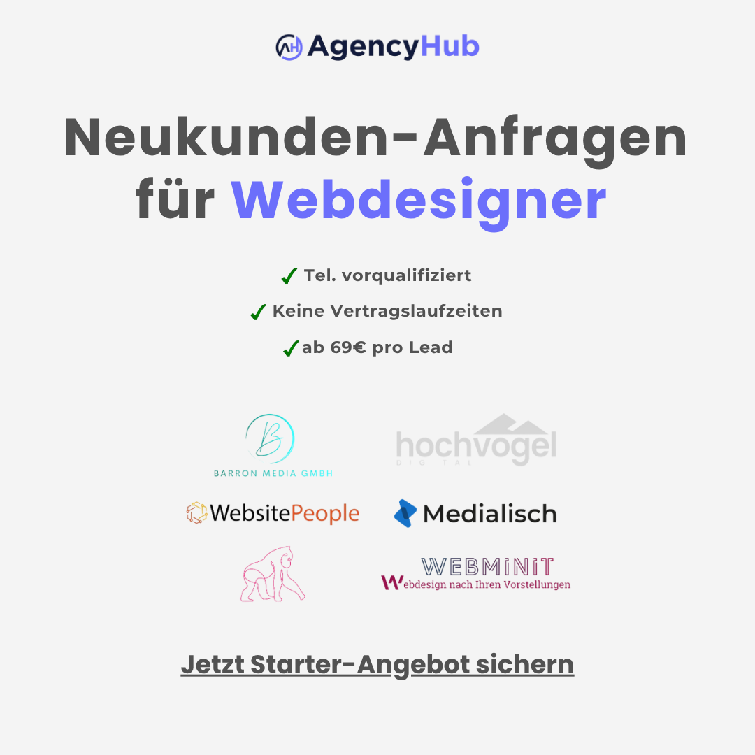 AgencyHub Facebook ad: Warme Webdesign-Leads zum Festpreis