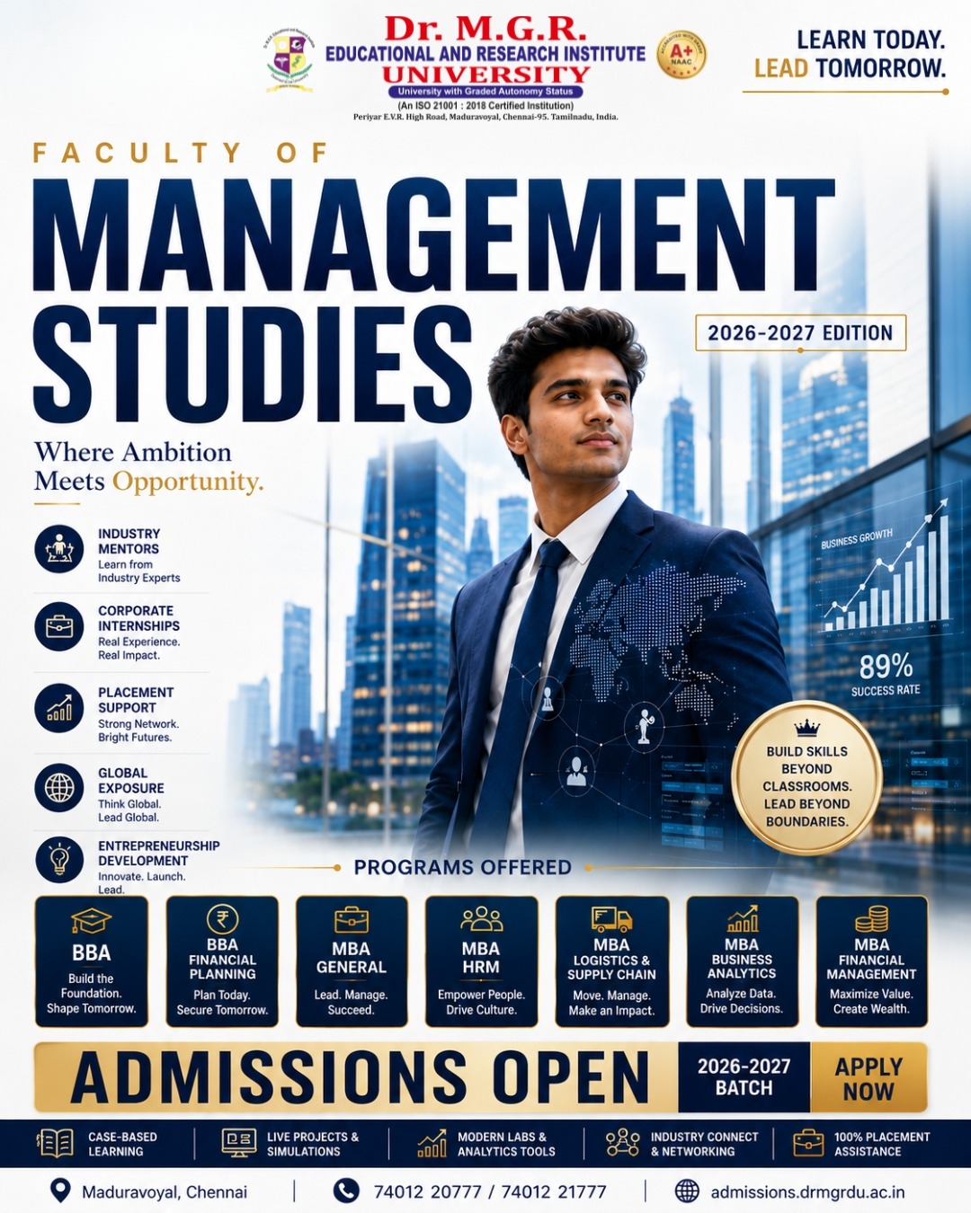 Dr MGR Educational and Research Institute Facebook ad: BBA Management - Apply Today!