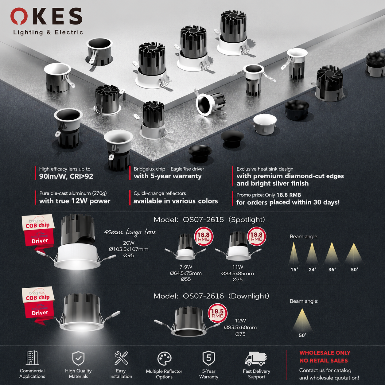 Zhongshan Okes Lighting Appliance Co., Ltd. Facebook ad: Professional Commercial LED Lighting Supplier