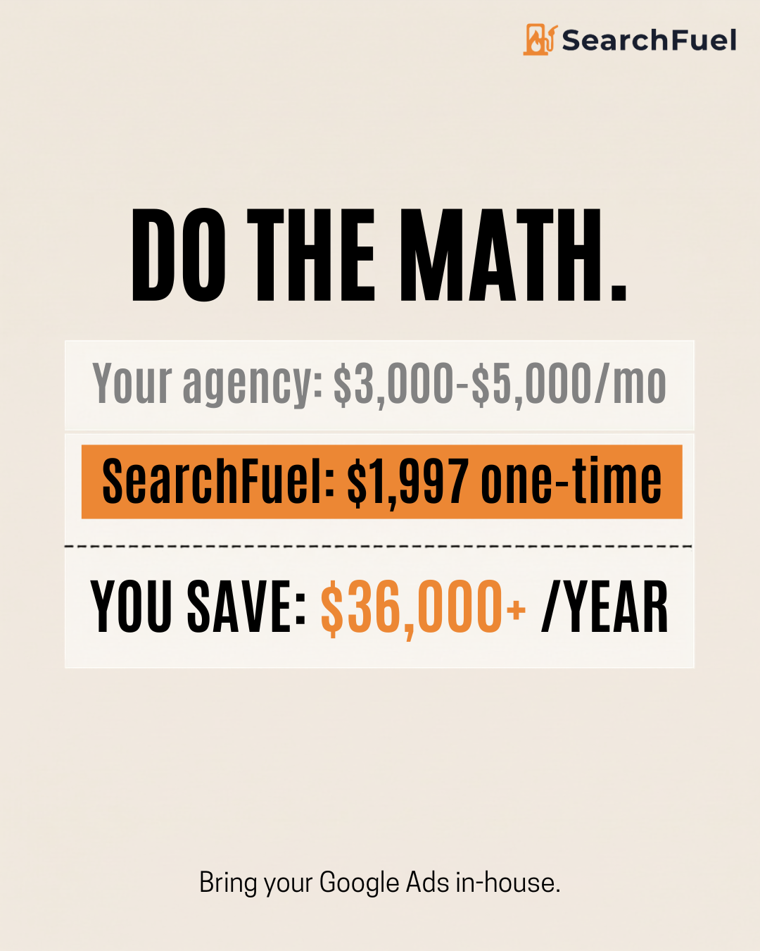 SearchFuel Facebook ad: Fire Your Google Ads Agency & Keep Your Leads