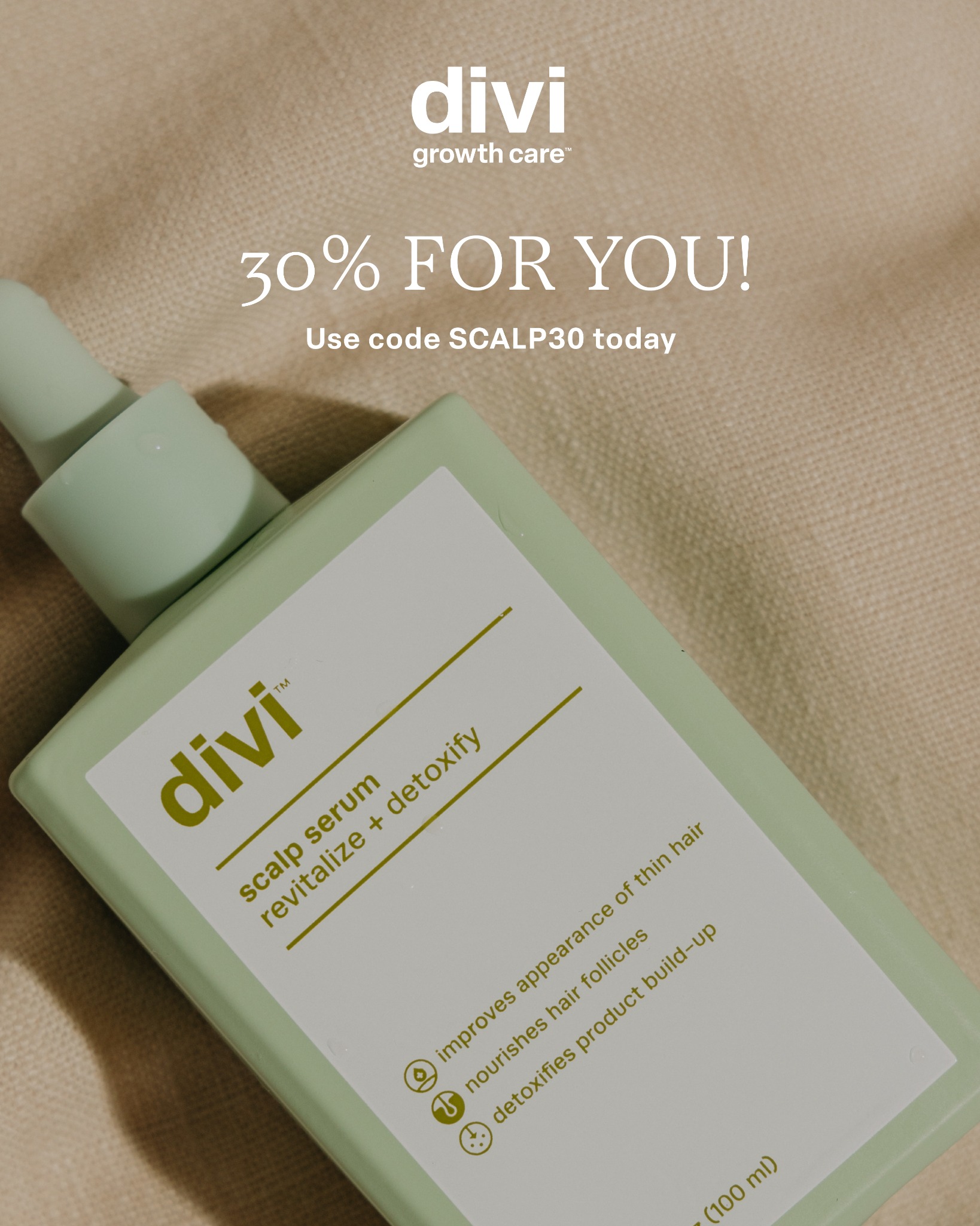Divi Facebook ad: Use Code SCALP30 for 30% Off