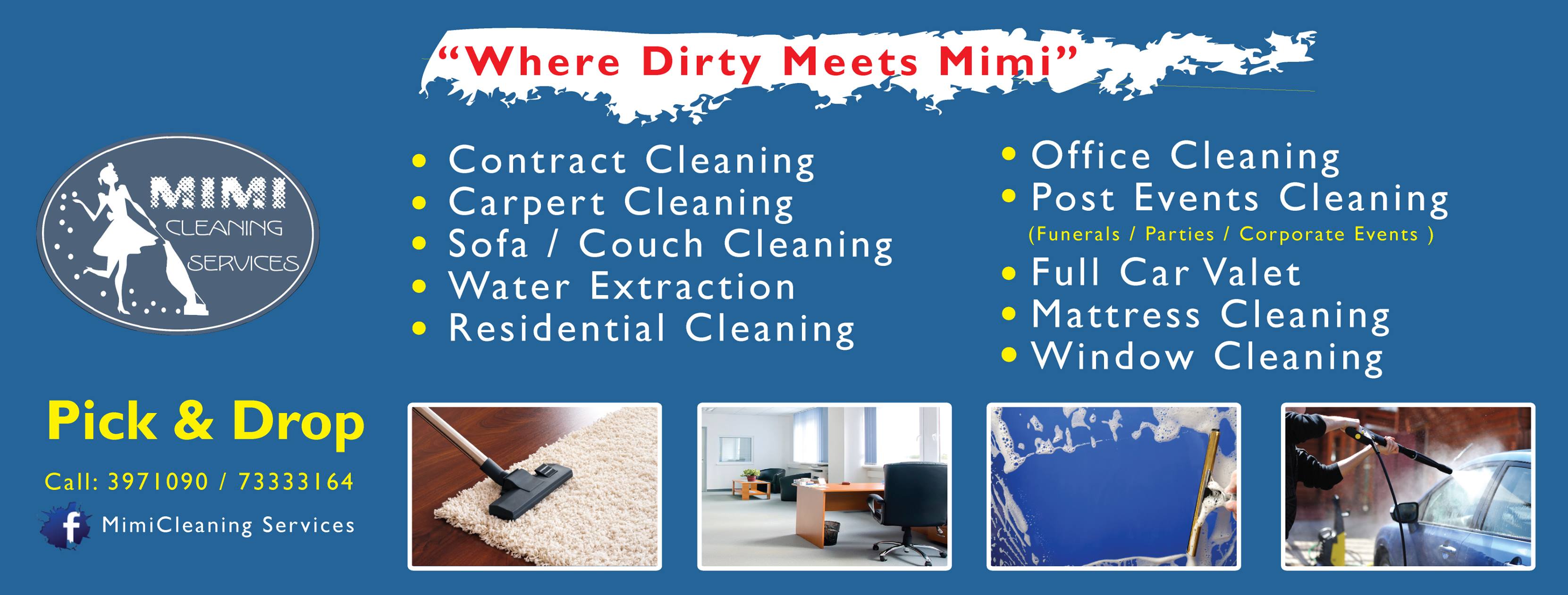 Mimi Cleaning Services Facebook ad: Carpet Sofa Mattress & Window cleaning, Floor Strip/Scrub…