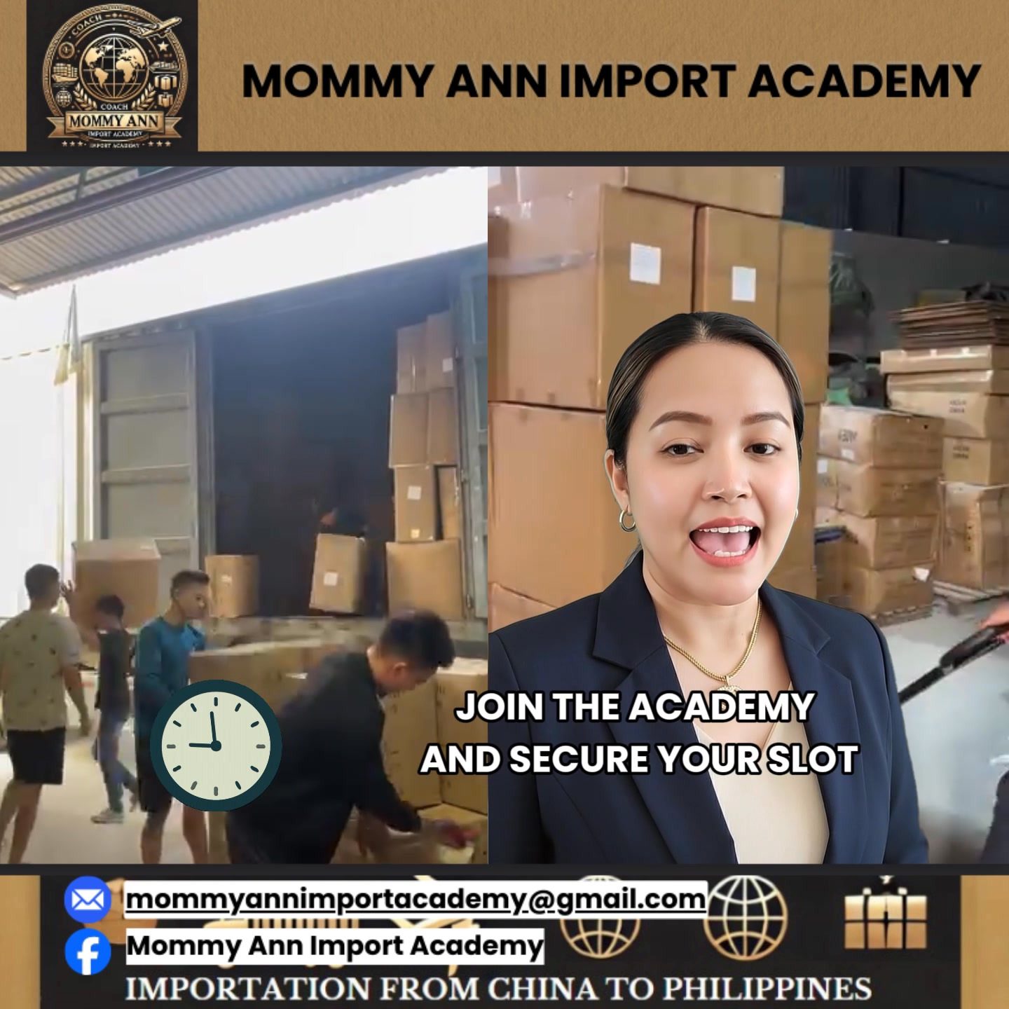 Mommy Ann Import Academy Facebook ad: Build a Business with Systems