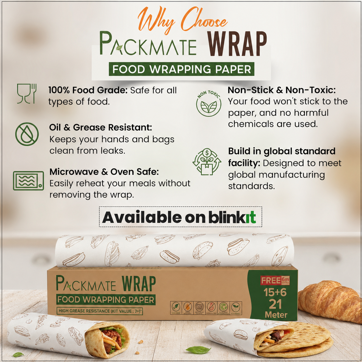 Packmate Grreen Facebook ad: Wrap Freshness, Pack Smart with Packmate Wrap