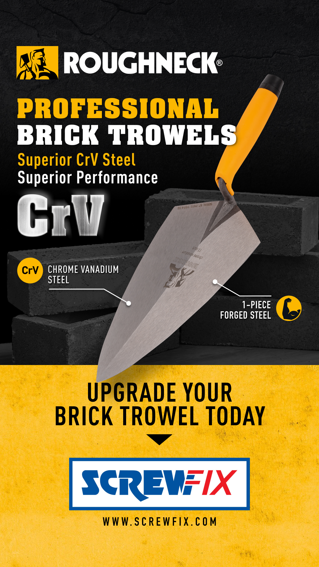 Roughneck Tools Facebook ad: Built Tough for Bricklayers
