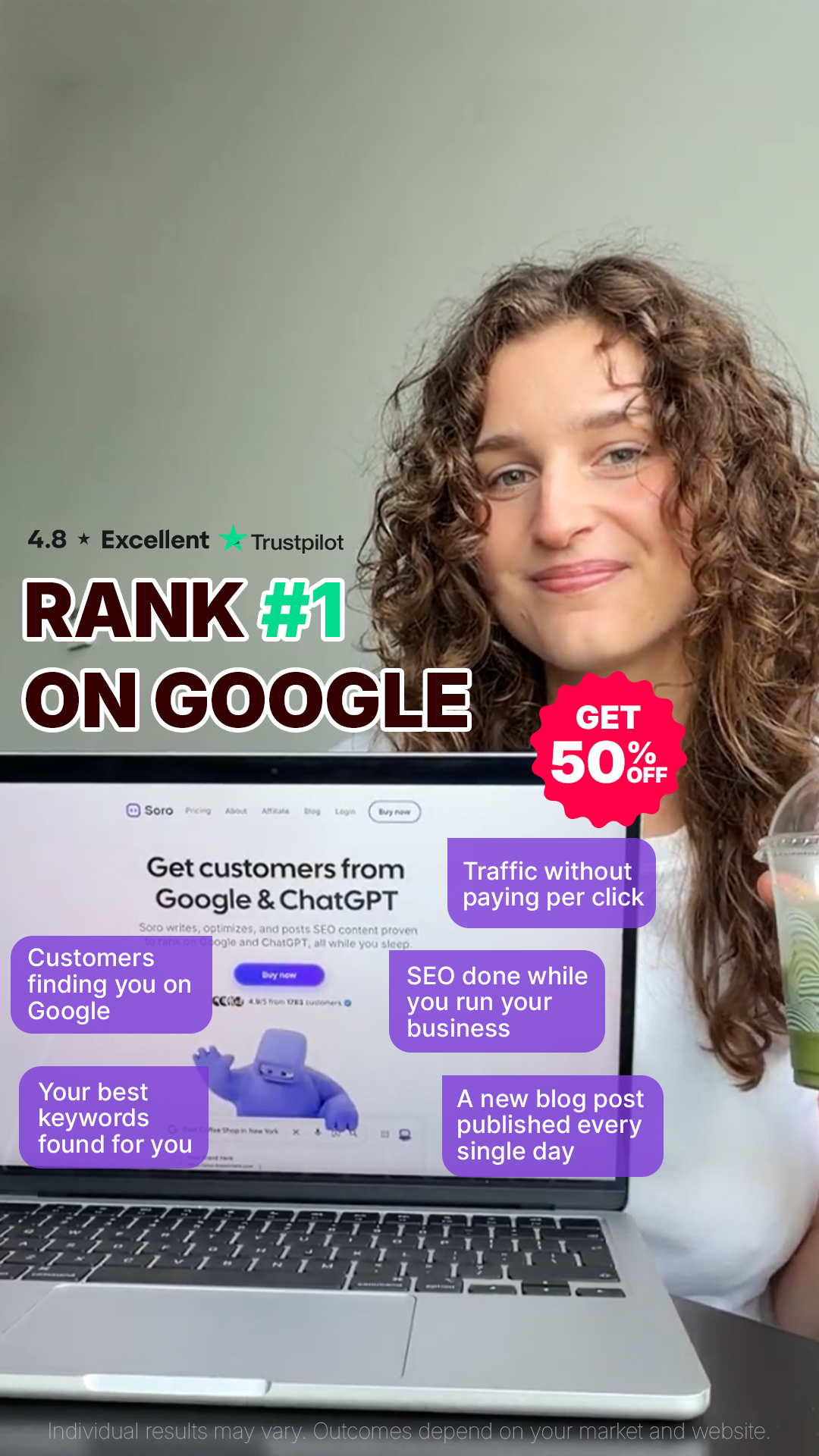 Soro SEO Facebook ad: Rank #1 on Google