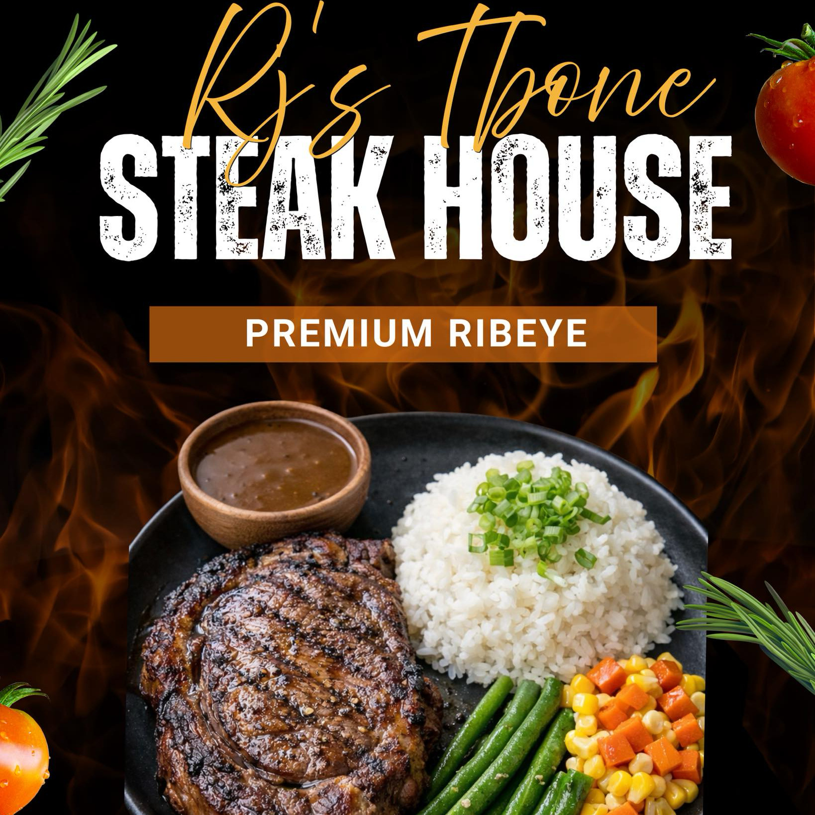 Rj’s Tbone Steak House Facebook ad: Level up your steak experience! Our updated menu now…