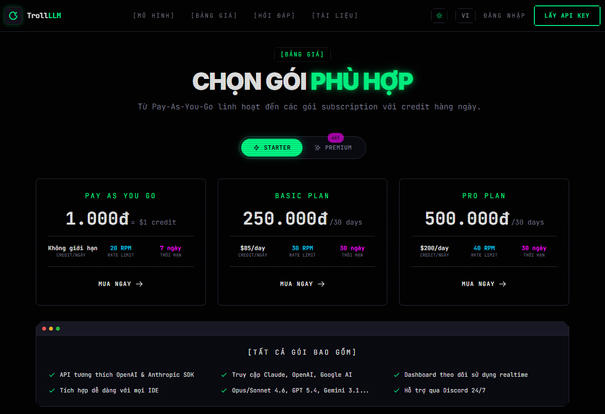 Troll LLM - API AI Giá Rẻ Facebook ad: TrollLLM - Premium Claude API
