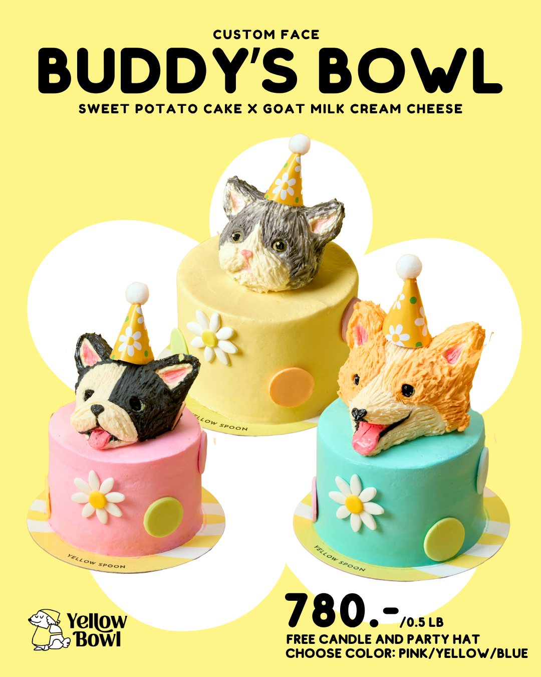 Yellow bowl Facebook ad: เค้กวันเกิดน้องหมาน้องเหมียวจาก Yellow Bowl