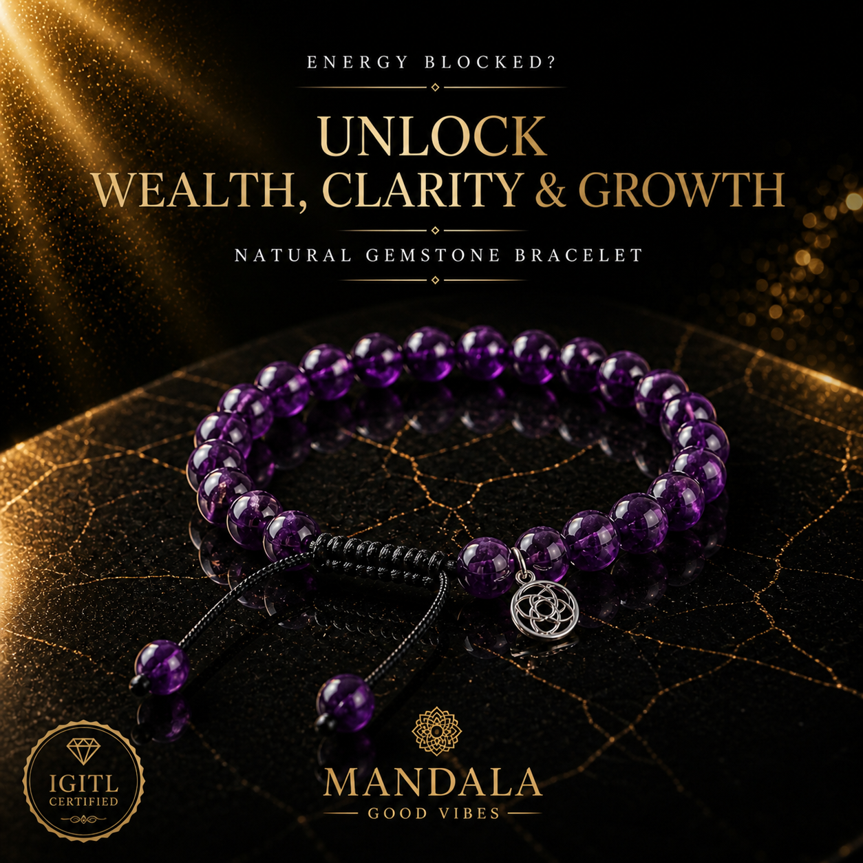 Mandala - Good Vibes Facebook ad: Elevate Your Energy with Our Crystal Bracelet Collection!