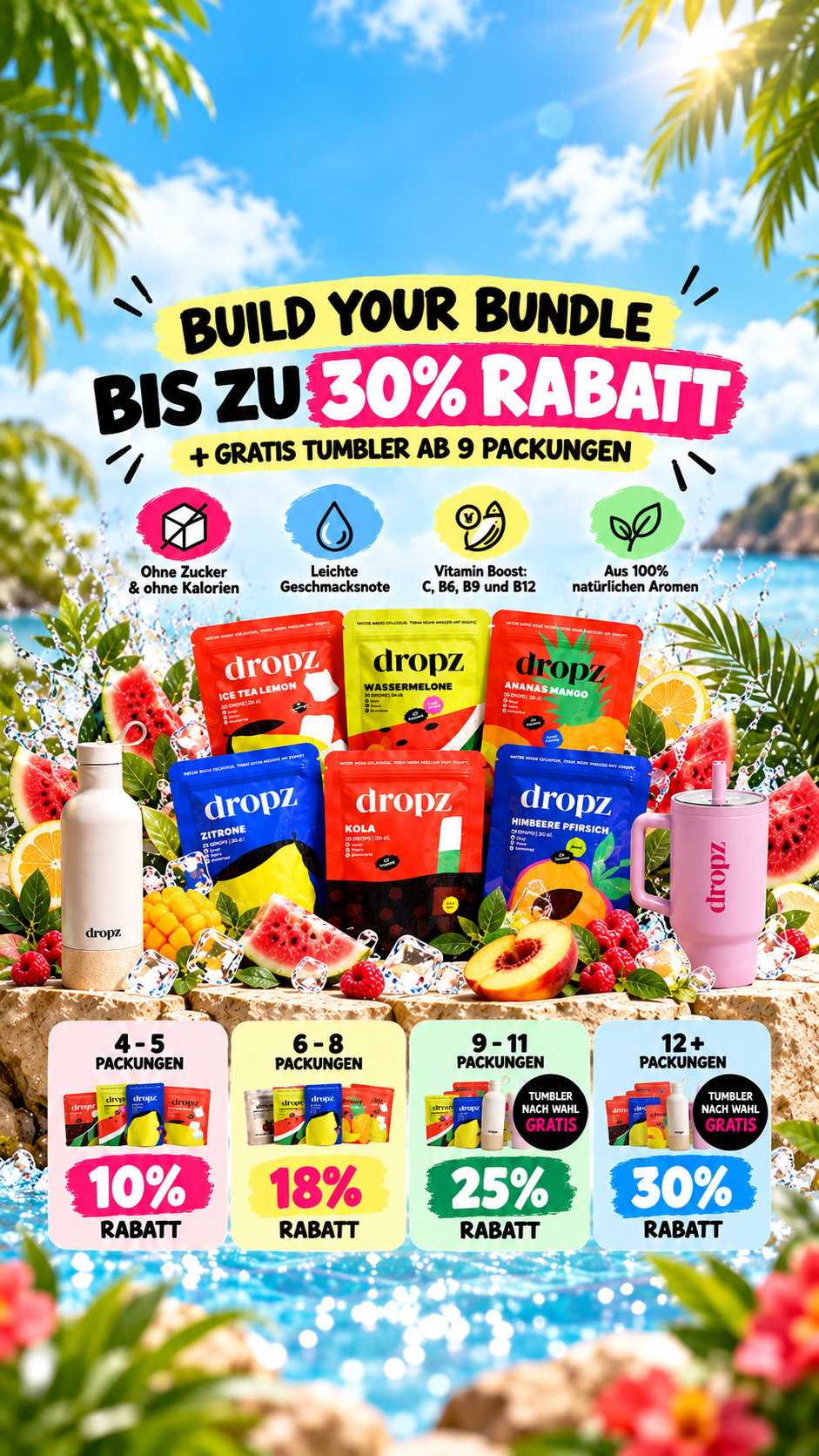 dropz Facebook ad: Bis zu 30% sparen + gratis Tumbler