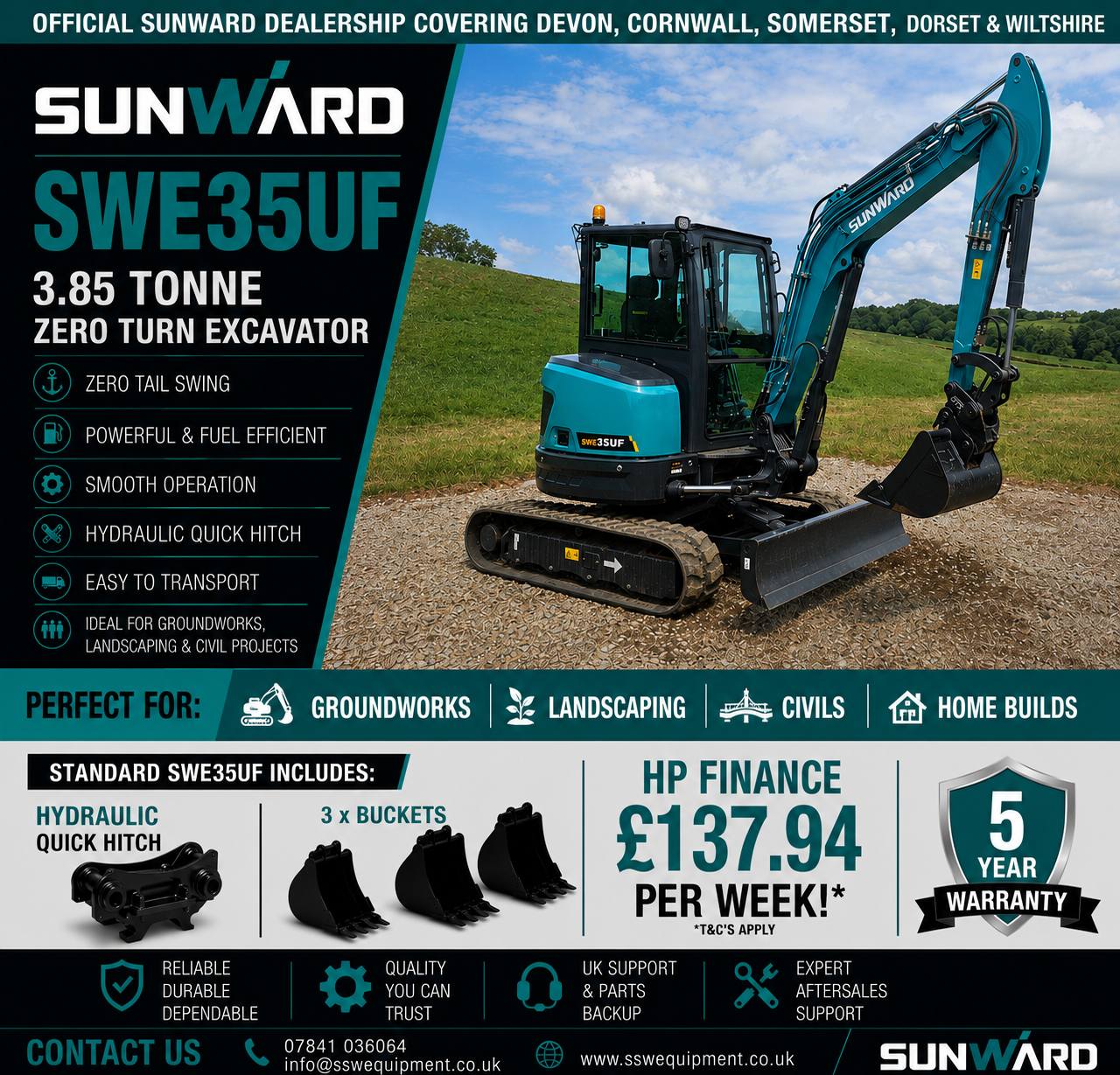 SSW Equipment Facebook ad: Buy a 3.85 tonne Sunward SWE35UF from only…
