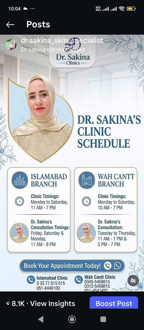 Dr Sakina Clinics Facebook ad from Jun 14, 2026