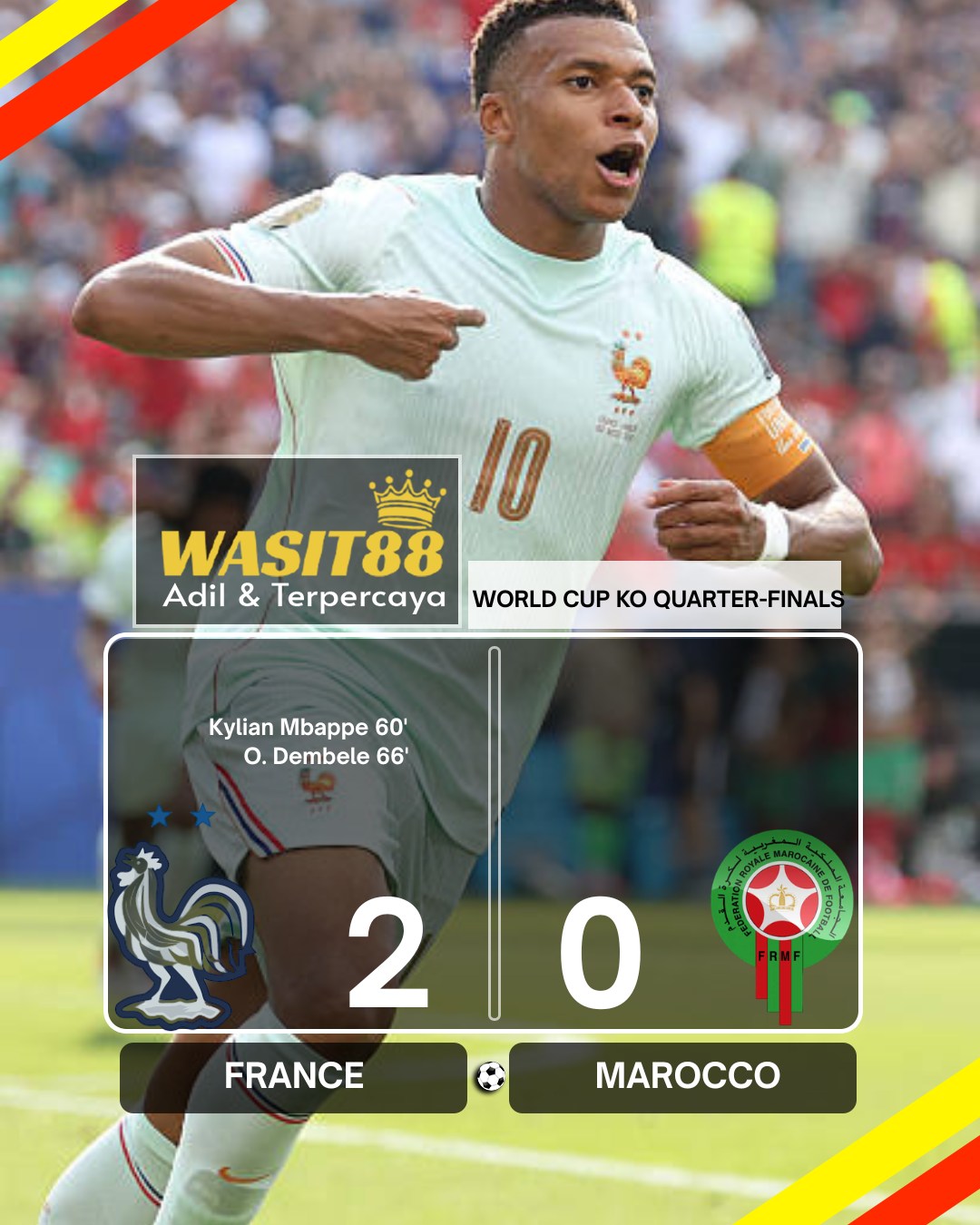 Wasit88 Facebook ad: FRANCE KEMBALI HENTIKAN MOROCCO, MBAPPÉ DAN DEMBÉLÉ KIRIM…