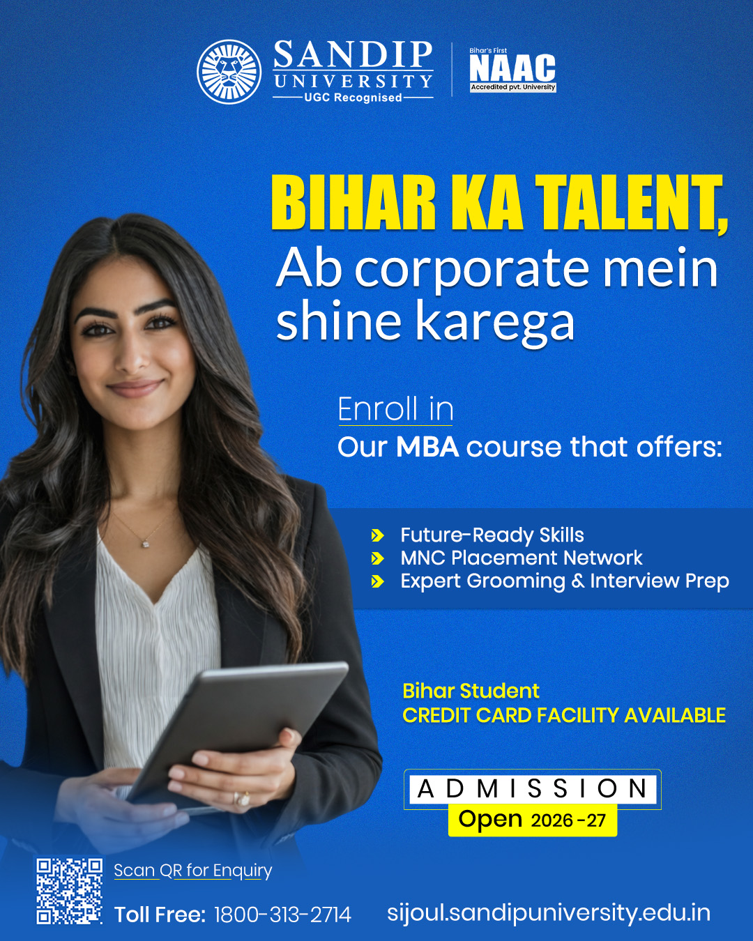 Sandip University Sijoul Facebook ad: MBA Admissions Open | Bihar Student Credit Card Available