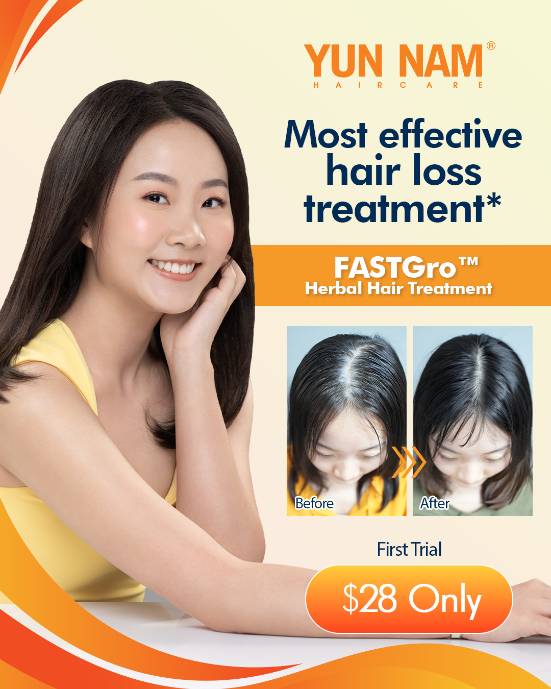 Yun Nam Hair Care Facebook ad: Reduce Hair Fall, Grow Hair @ $28