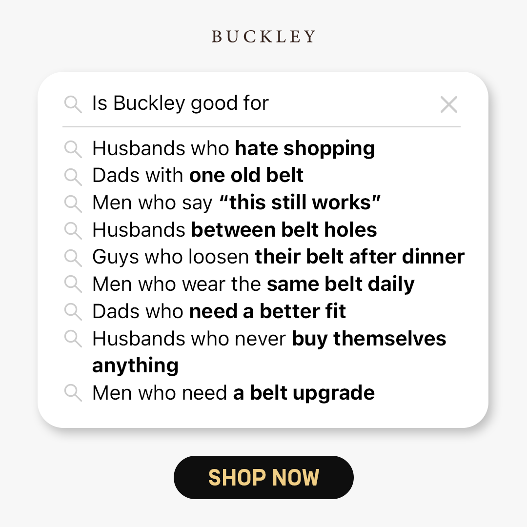 Buckley Belts Facebook ad