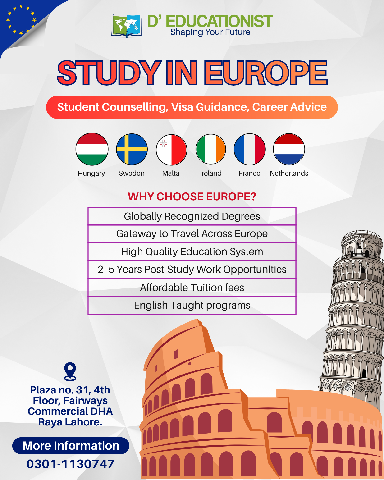 D' Educationist Facebook ad: Study in Europe, Apply for 2026 Intake