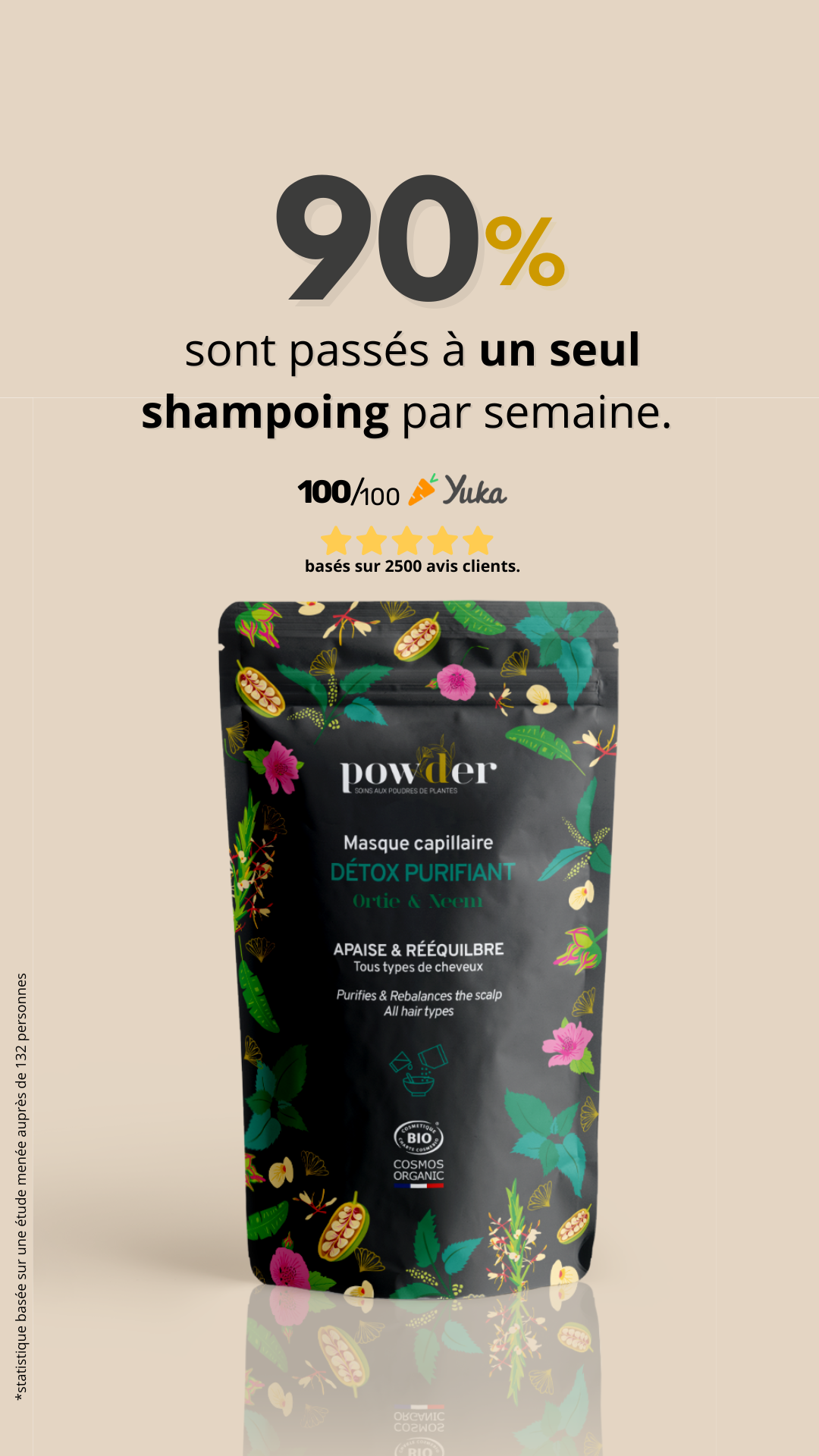 Powder Facebook ad: Notée 100/100 sur Yuka