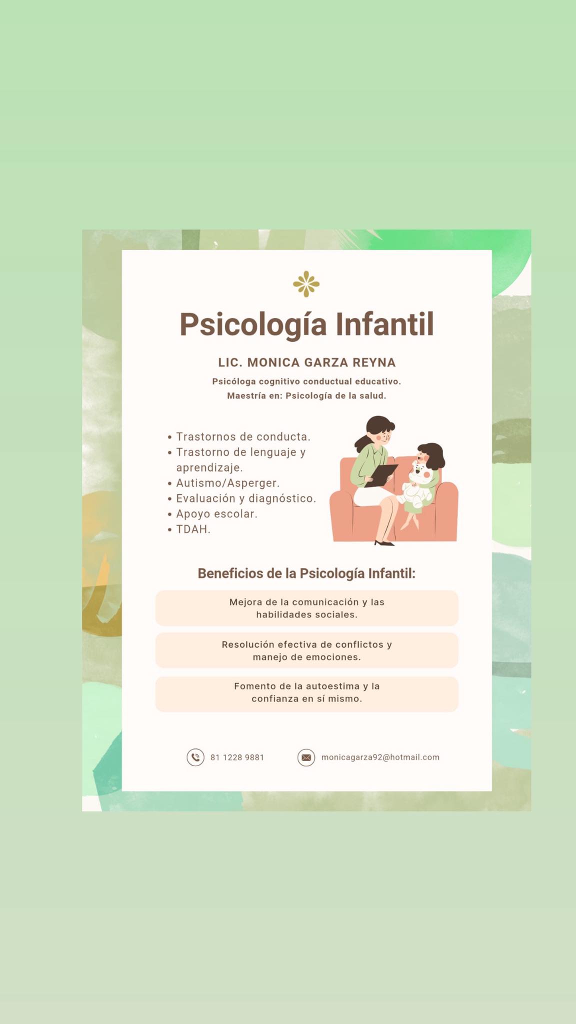 Psicologa Infantil Facebook ad: Soy Mónica, y mi vocación es acompañar a…