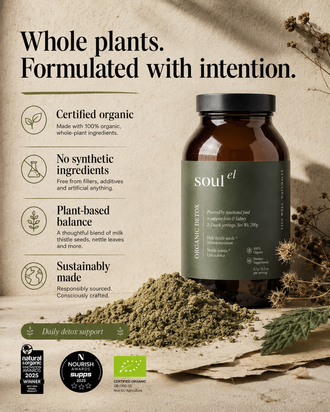 Soulel UK Facebook ad: Whole plants. Thoughtfully made.