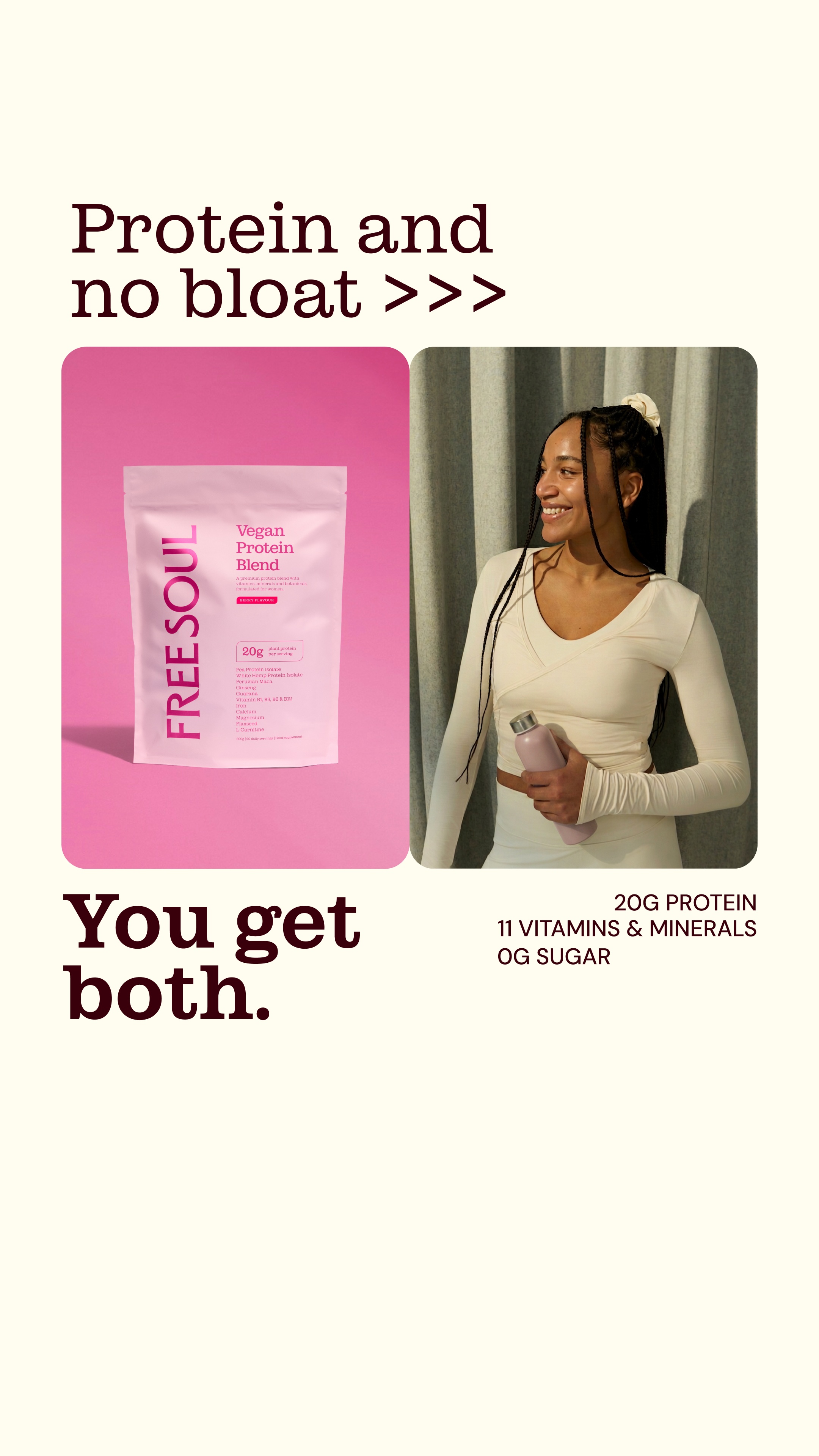 Free Soul Facebook ad: The protein powder that has your back.