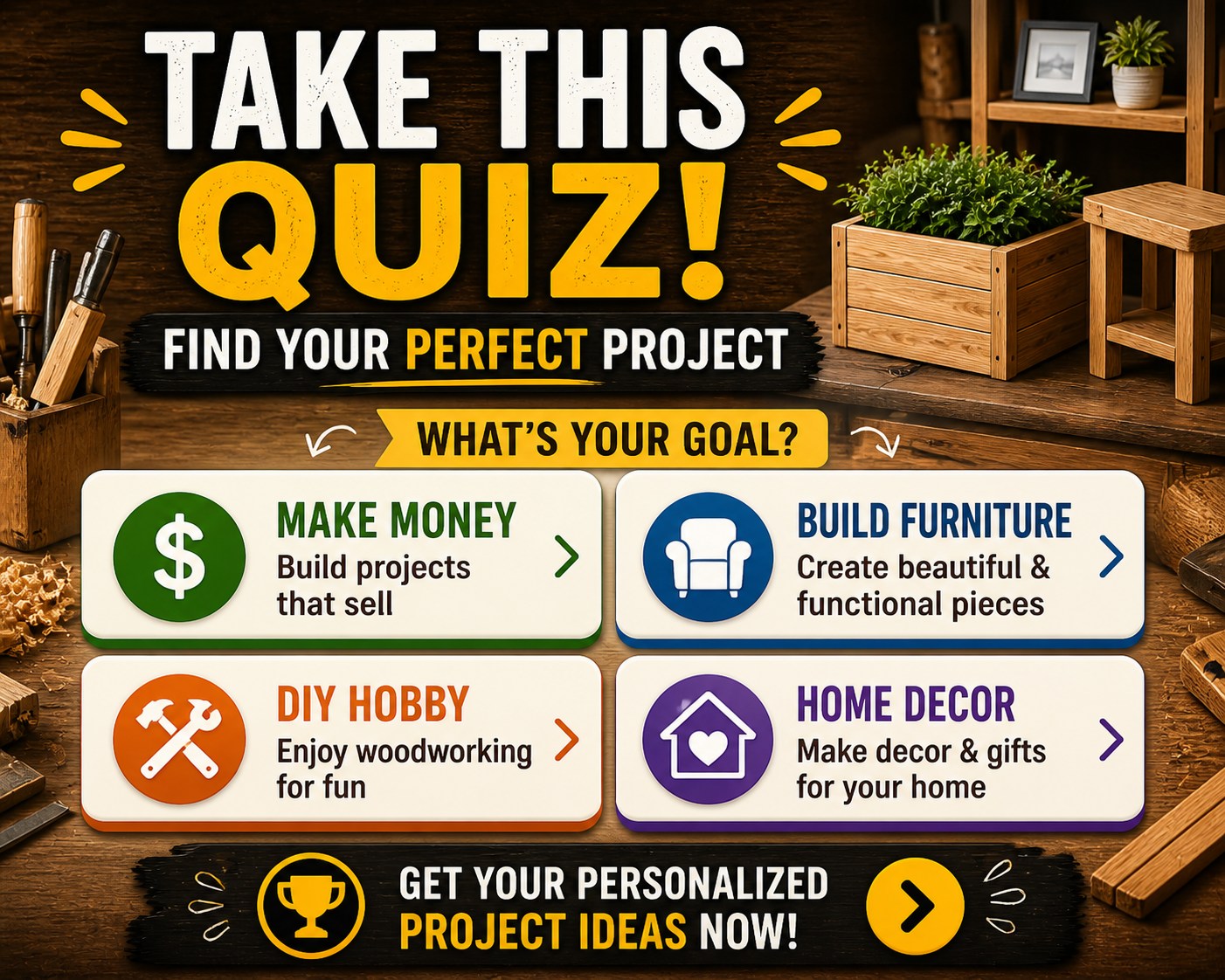 Wood Working ideas Facebook ad: Wood Working Quiz - Wood Working Plans