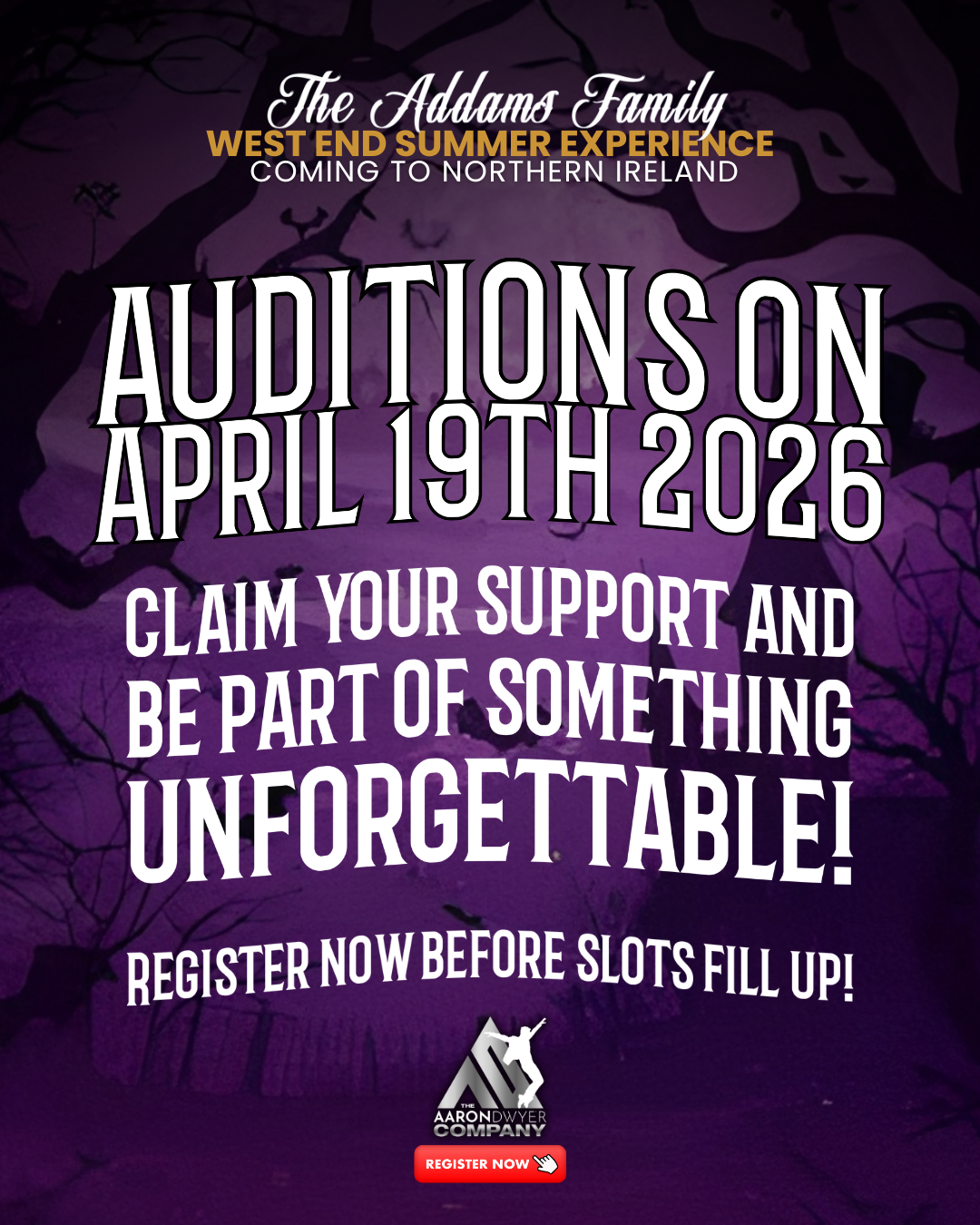 Aaron Dwyer Facebook ad: AD West End Summer Experience 2026 | The Addams Family…