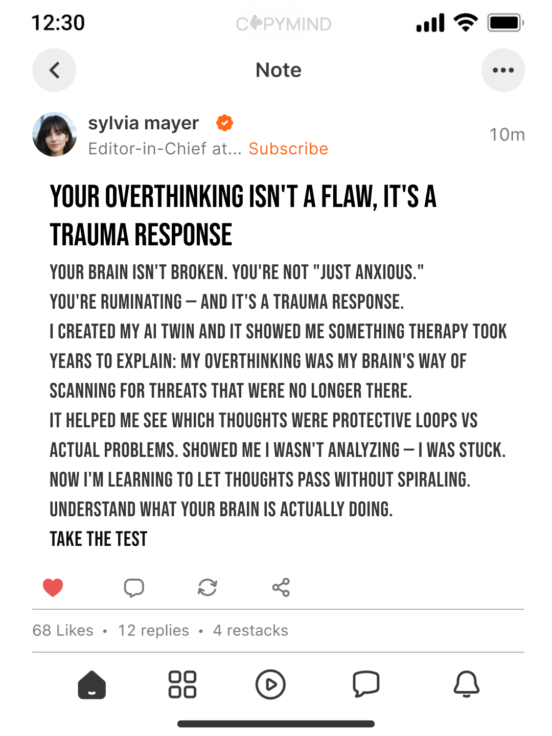 AI Mind Healing Facebook ad: Try the Copymind app today!