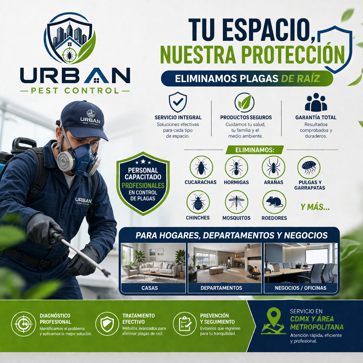 Urban pest control Facebook ad: ¿Insectos en tu casa? Elimínalas HOY mismo