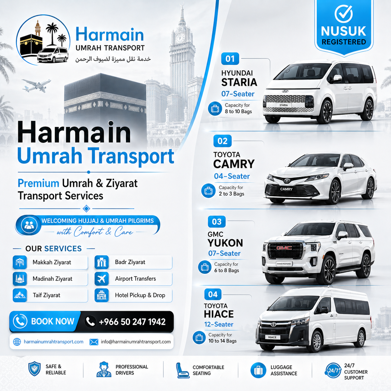 Haramain Umrah Transport Company Facebook ad from Apr 28, 2026