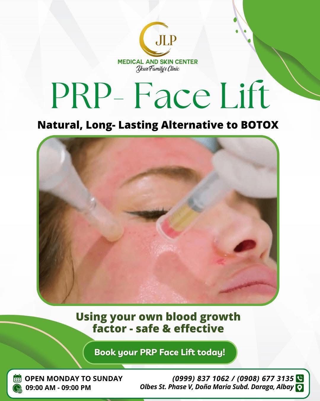 JLP Medical And Skin Center Family Clinic Facebook ad: PRP Face Lift: A Natural Alternative to Botox