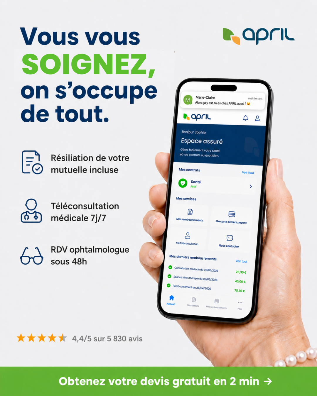 APRIL Facebook ad: Votre assurance santé, simplement