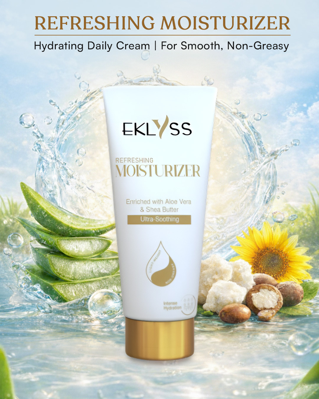 Eklyss Care Facebook ad: Hydration that feels light… yet works deep!