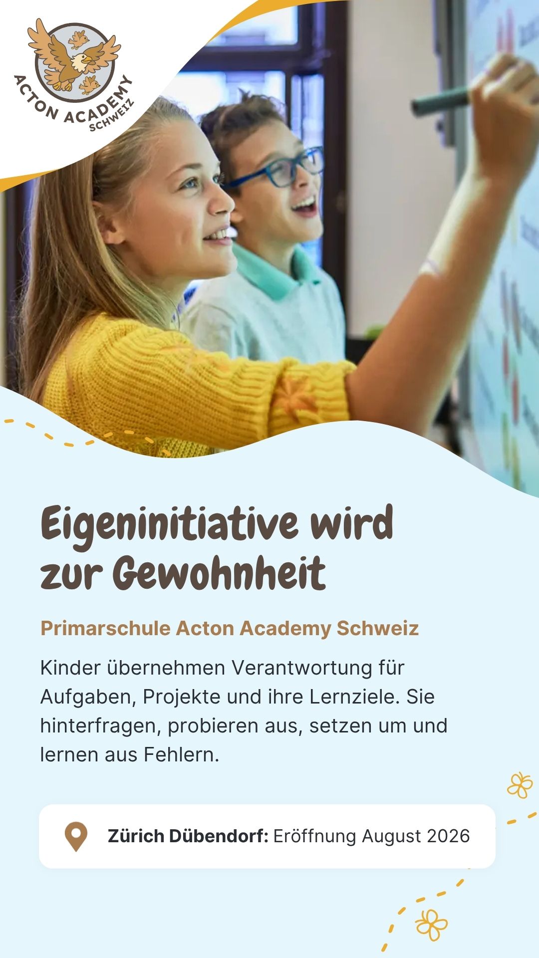 Acton Academy Schweiz Facebook ad from May 22, 2026