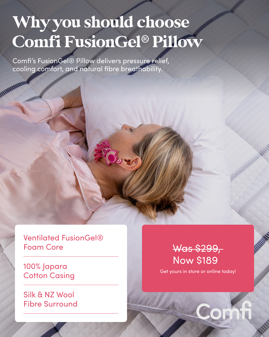 Comfi Facebook ad: Wool Silk Fusion Gel Pillow