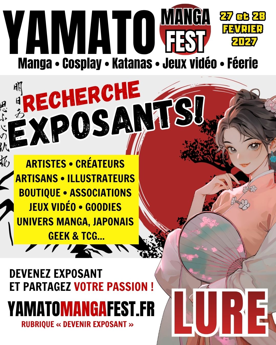Yamato Manga Fest Facebook ad: RECHERCHE EXPOSANTS, LURE!