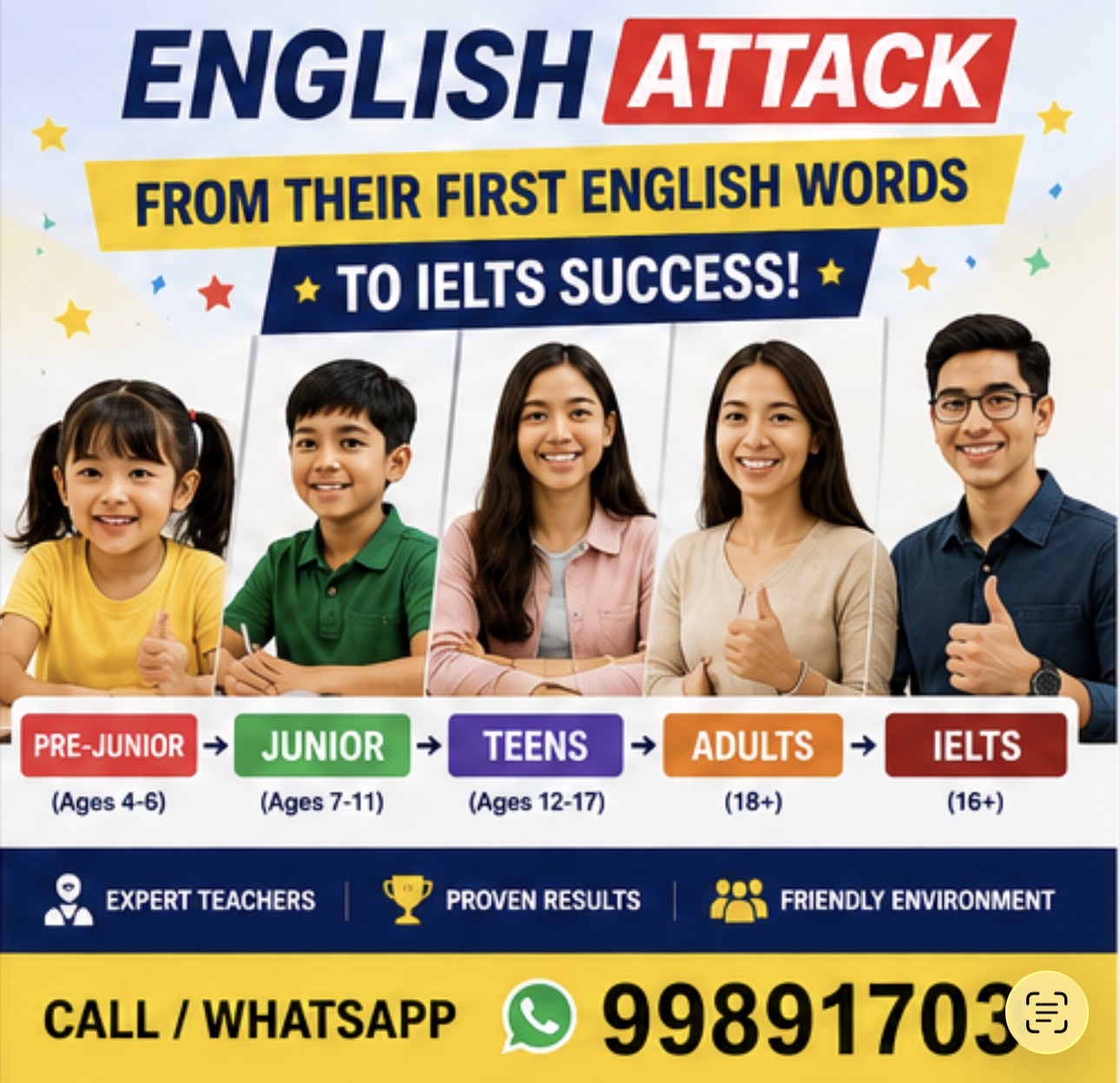 English Attack Private Institute Facebook ad: catchy Αγγλικά που κάνουν τη διαφορά!