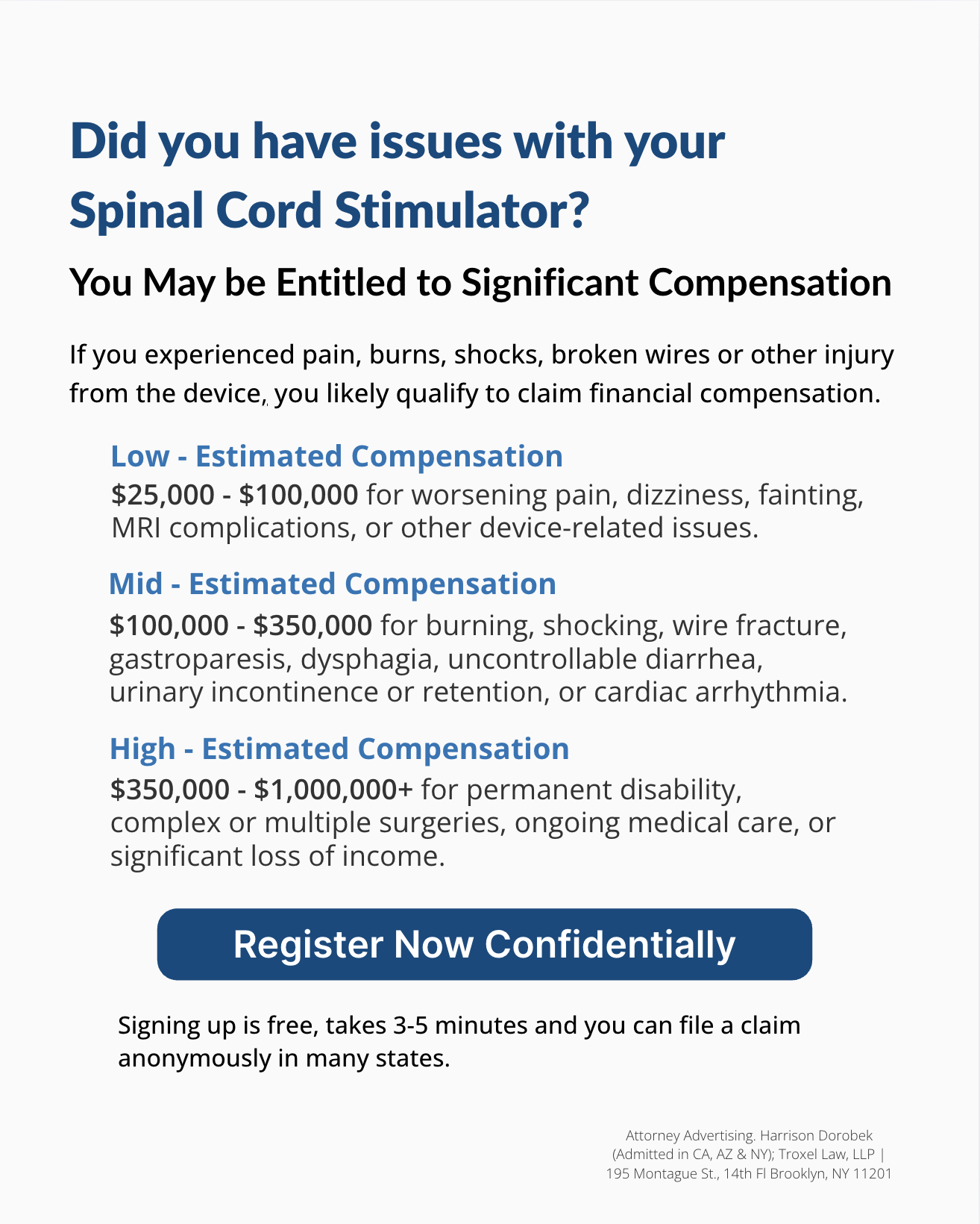 Spinal Cord Stimulator Claims Facebook ad