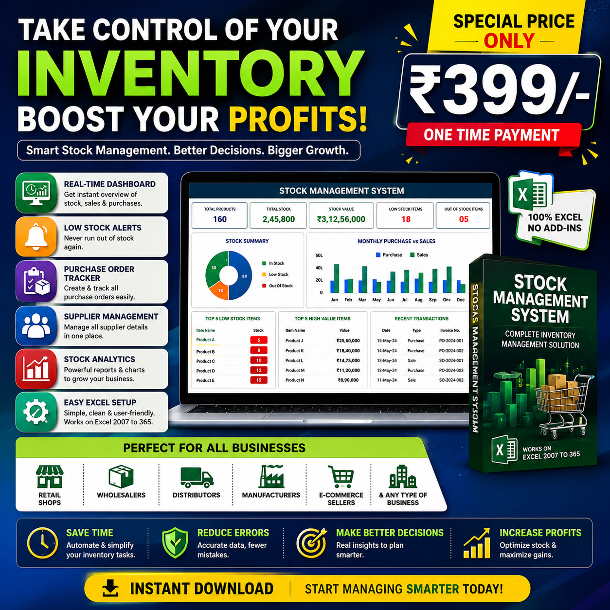Matribits digital Facebook ad: Stock Tension Khatam, ₹399 Mein!